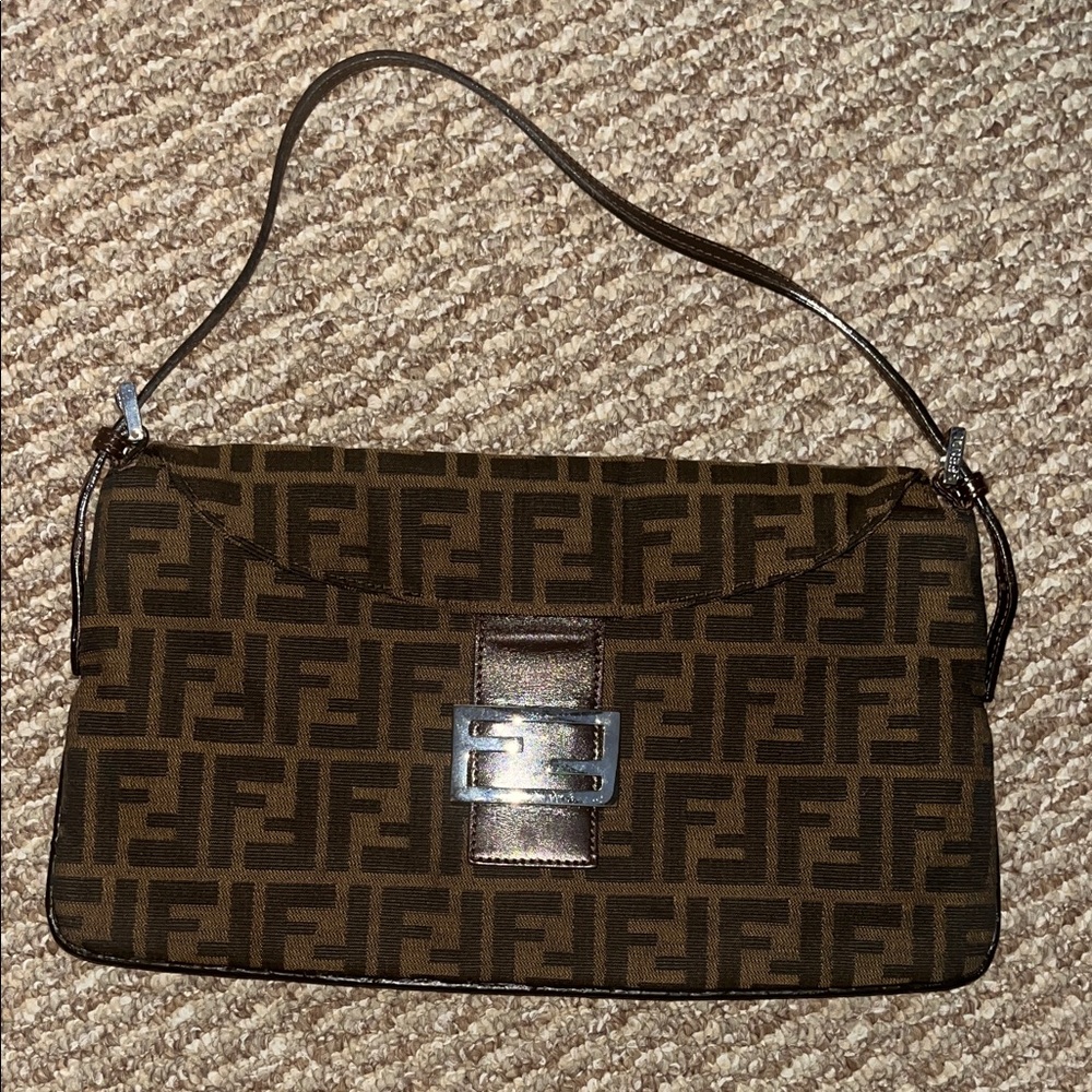 Fendi Brown Monogram Canvas Shoulder Baguette